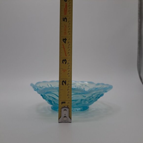 Fenton Opalescent Blue Glass Bowl Water Lily Cattails Ruffled Vintage 5 1/4" - Picture 3 of 13